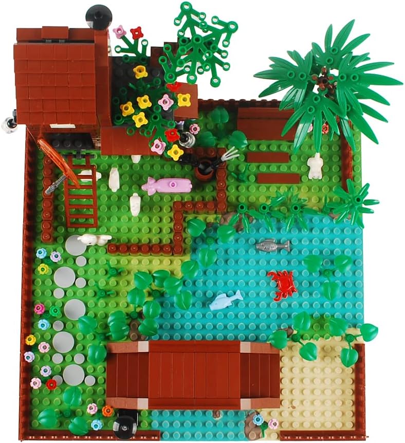 Bloques de construcción de granja de jardín, accesorios de sedería de parque, juego de plantas de ladrillos de construcción, juego de construcción