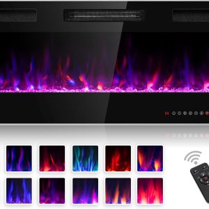 ORALNER Chimenea eléctrica de 42 pulgadas, calentador de chimenea empotrado y montado en la pared con 12 efectos de llama, 5 brillo, control remoto ORALNER Chimenea eléctrica de 42 pulgadas, calentador de chimenea empotrado y montado en la pared con 12 efectos de llama, 5 brillo, control remoto