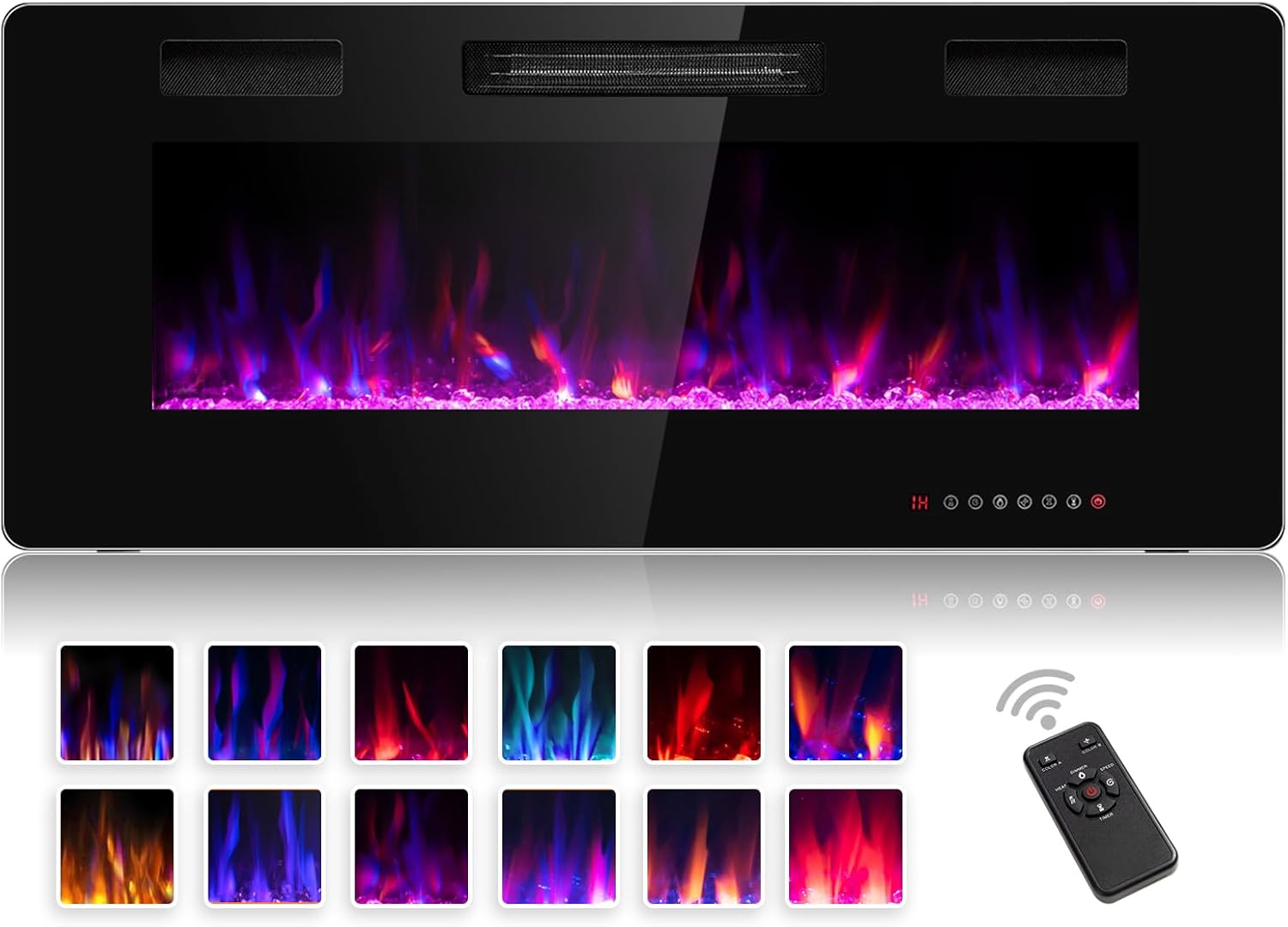ORALNER Chimenea eléctrica de 42 pulgadas, calentador de chimenea empotrado y montado en la pared con 12 efectos de llama, 5 brillo, control remoto
