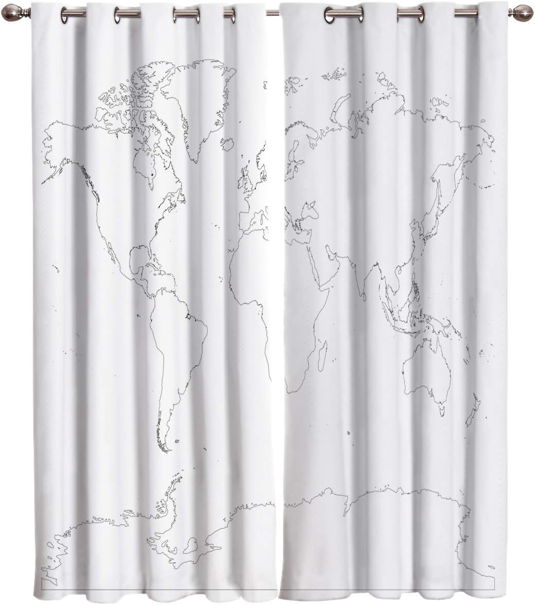 Blackout Curtains Thermal Insulated World Map Solid Pattern Metal Grommet Elegant Room Drapes Window Curtain for Bedroom Living Room 40×84 Inch x2
