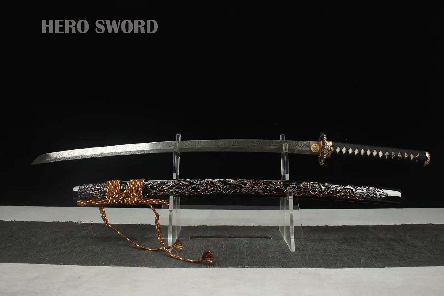 HERO SWORD Katana del Rey Dragón de acero de Damasco forjado a mano, espiga completa, espada samurái real afilada, auténtica arma japonesa,
