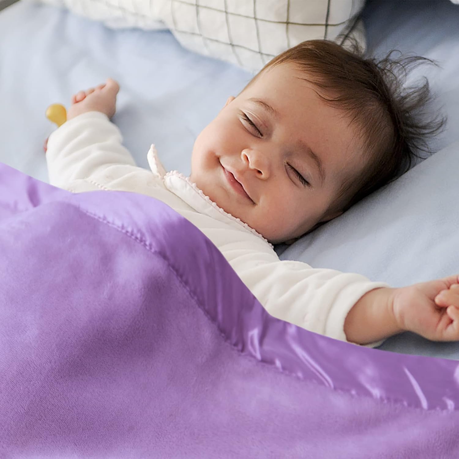 Pro Goleem Manta de vellón para bebé con ribete satinado de 2 pulgadas, manta de felpa suave para niños y niñas para bebés, color morado, 30 x 40