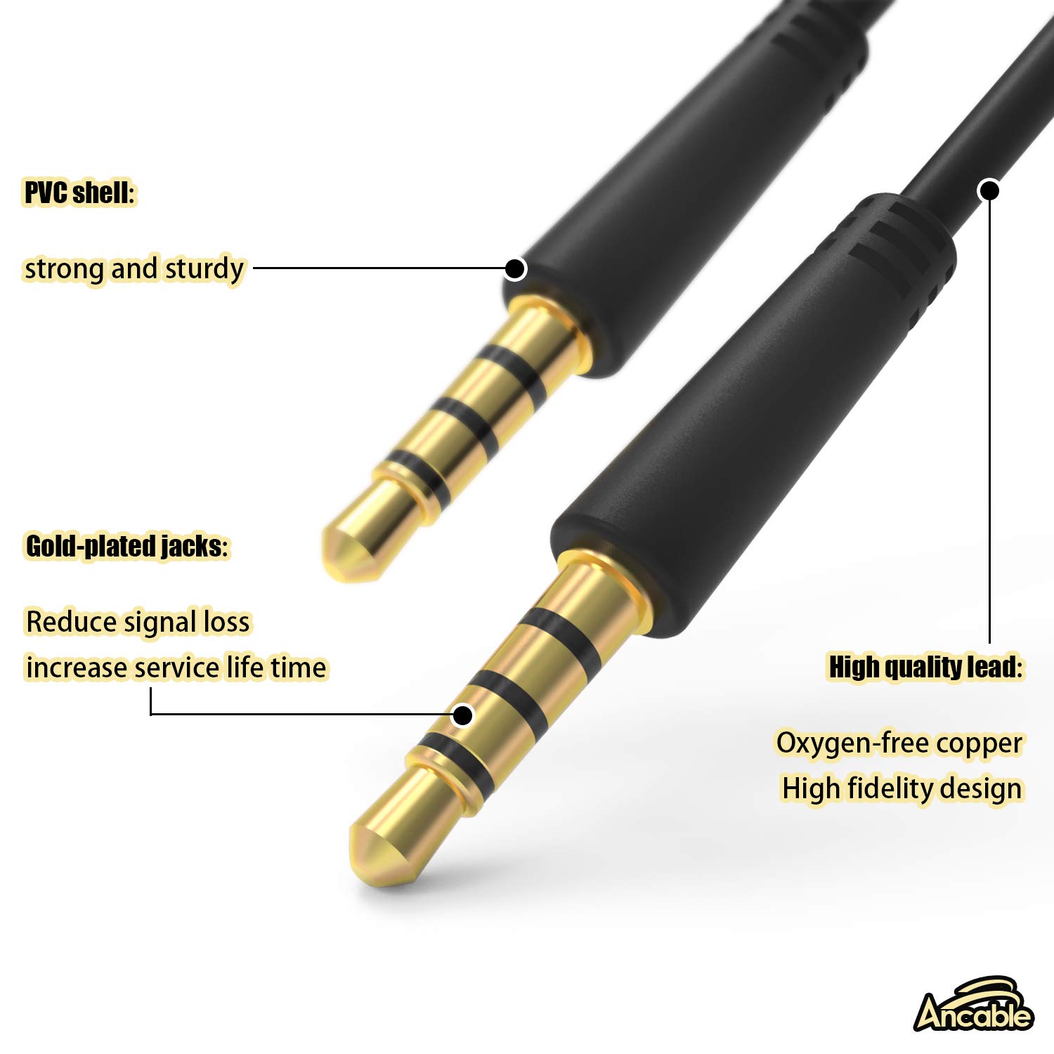 Cable auxiliar TRRS de 0.138 in, cable Ancable de 3 pies, cable de audio a pantalla de 0.138 in de audio y video AV AUX para reproductor de DVD
