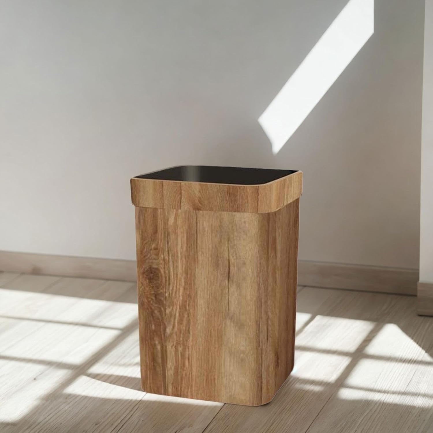 Fenteer Cubo de basura de grano de madera con capacidad para residuos, papelera de reciclaje para oficina, cocina, dormitorio, sala de estar, 9.6 x