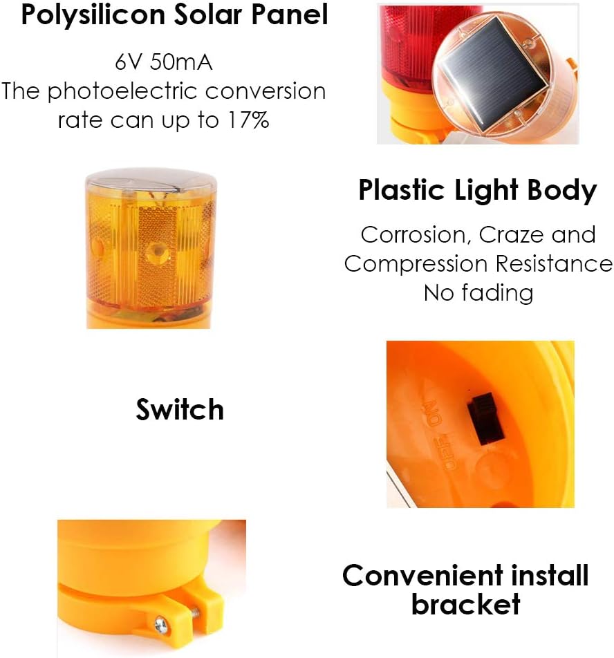 Aolyty Luz LED estroboscópica solar de advertencia intermitente, construcción de seguridad, barricada de carretera, tráfico, lámpara de baliza de