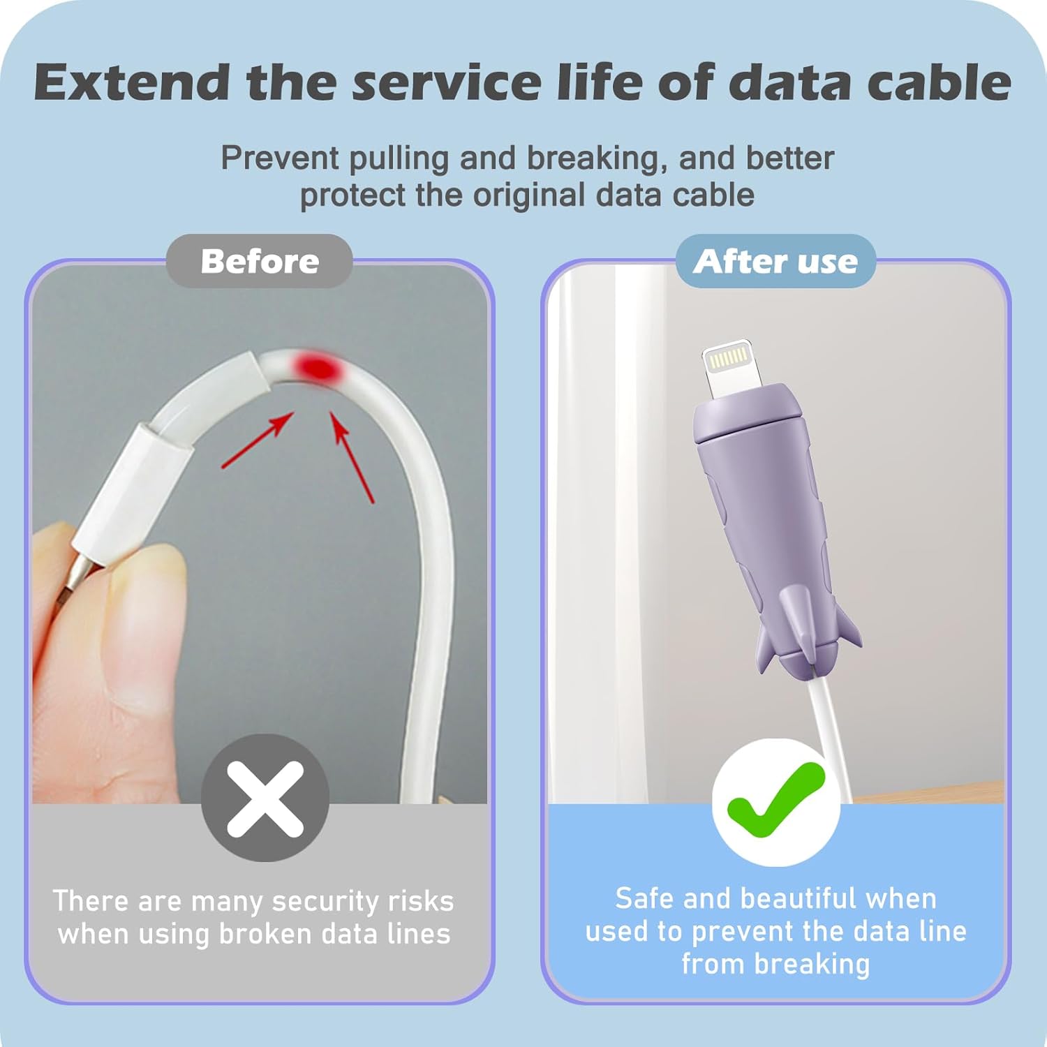CameCosy Funda protectora de cable 2 en 1 compatible con iPhone, Android, cable USB tipo C, 2 unidades de silicona estirable para cargador de cable,
