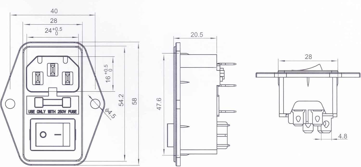 CESS Enchufe de alimentación de CA con interruptor, fusible y lámpara, montaje en chasispanel – toma de corriente alterna y fusible y swtich (2