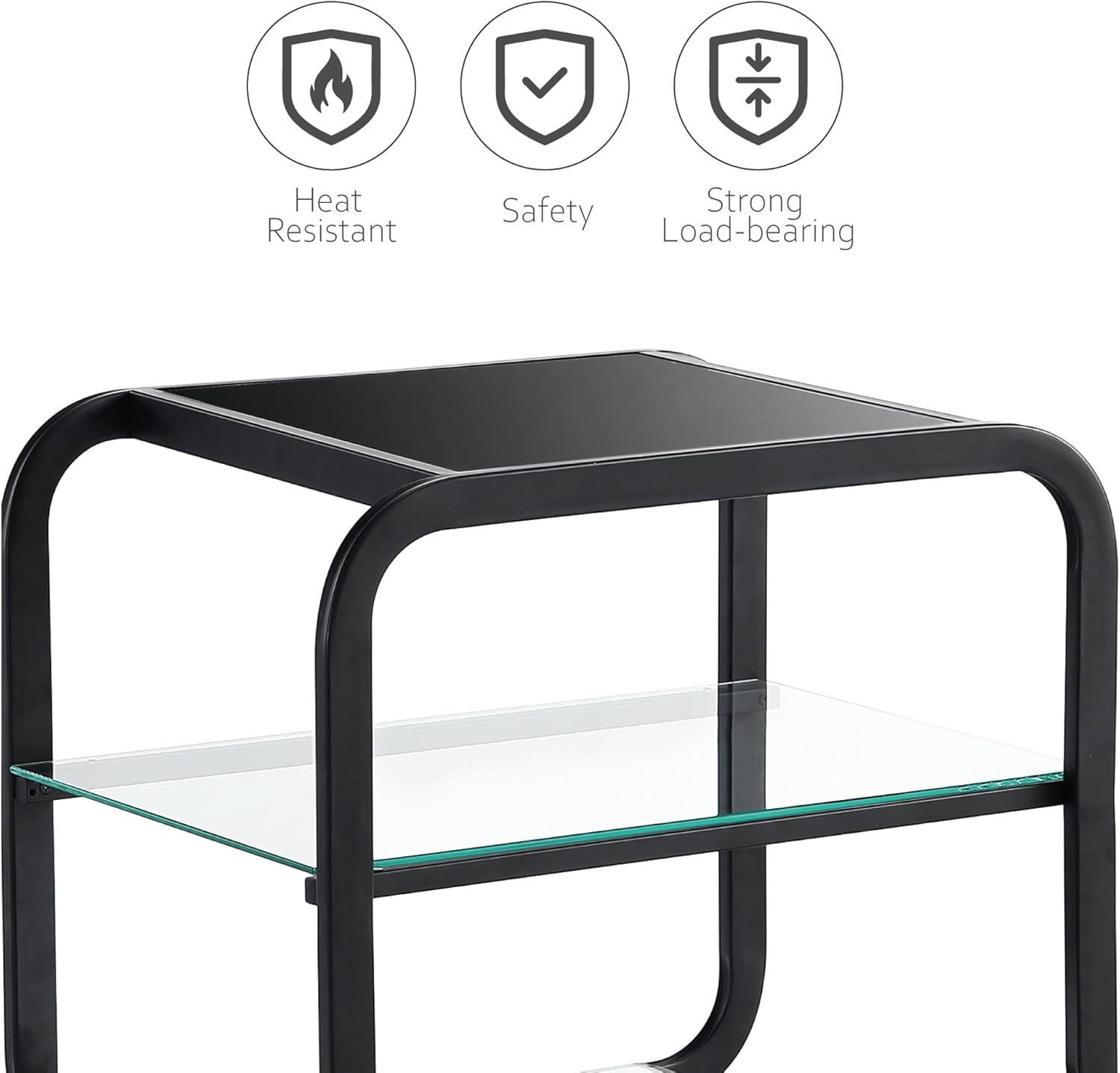 Get Set Style Mesa auxiliar con estante de almacenamiento de 3 niveles, mesa auxiliar cuadrada moderna, mesa auxiliar pequeña con marco de metal