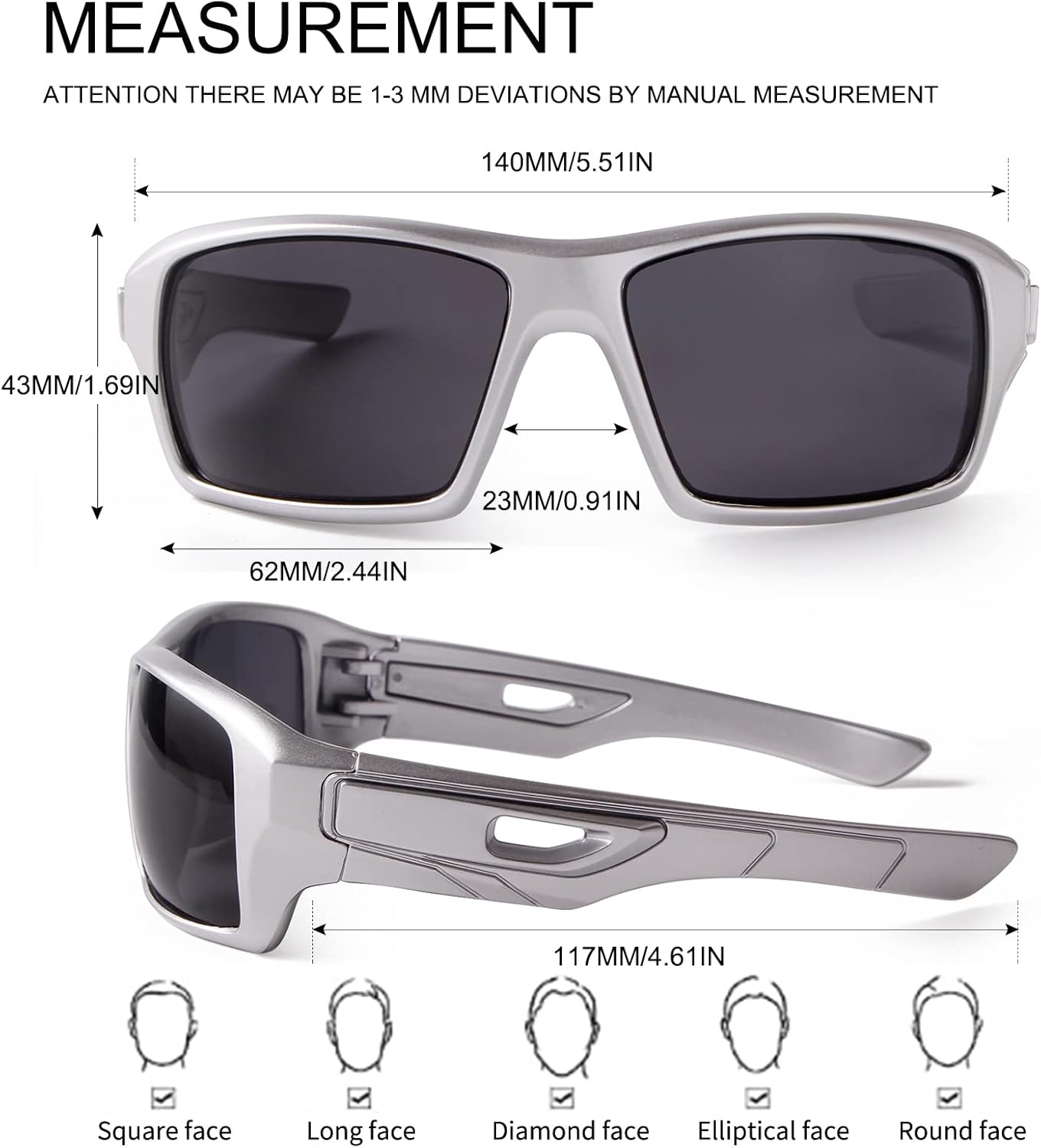 ADE WU Gafas de sol deportivas polarizadas para hombre, gafas de sol rectangulares de moda para hombre