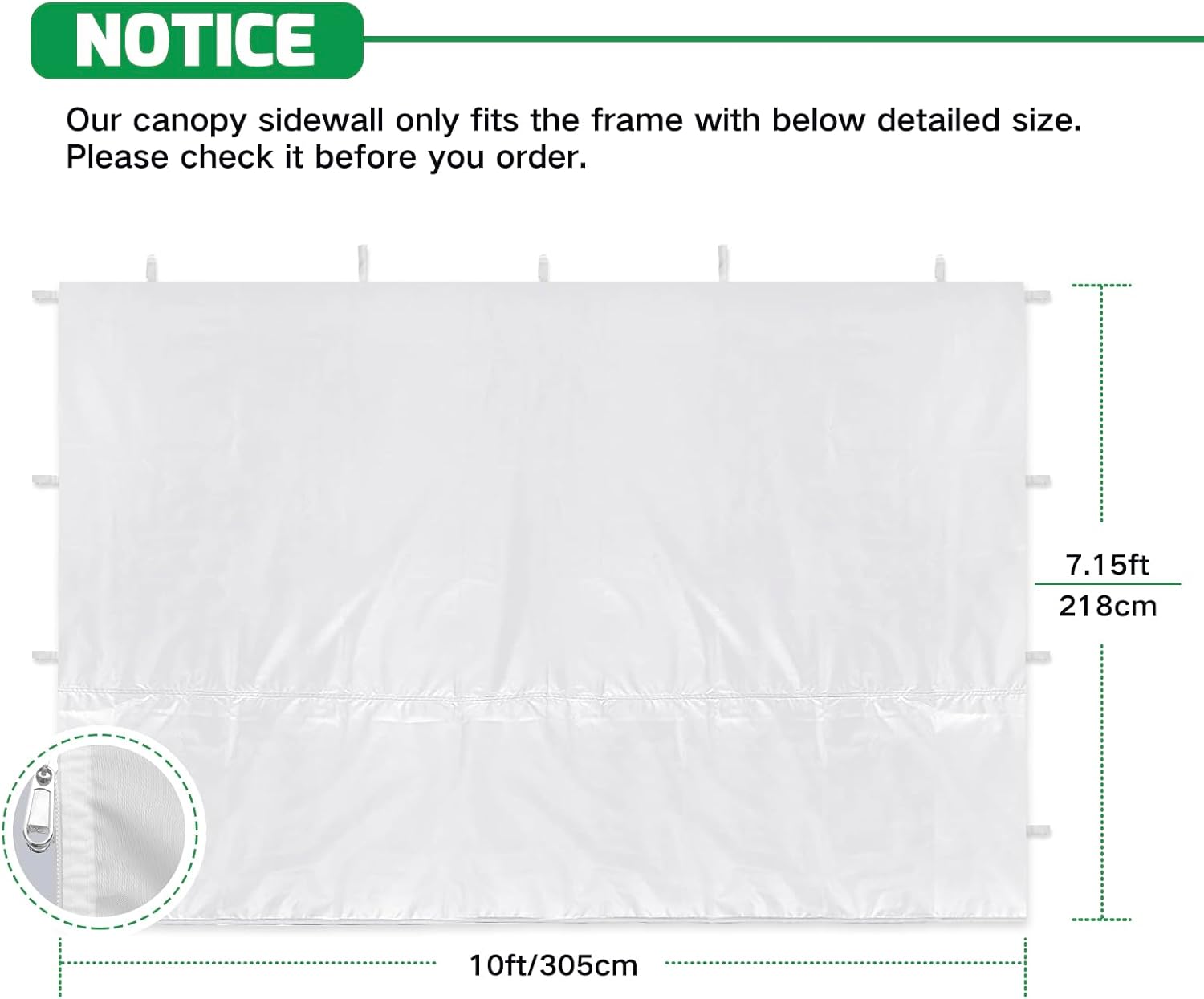 Paredes laterales de tienda de campaña instantánea para toldo desplegable de 10 x 10 pies, poliéster 210D impermeable, verde (solo 1 pared lateral,