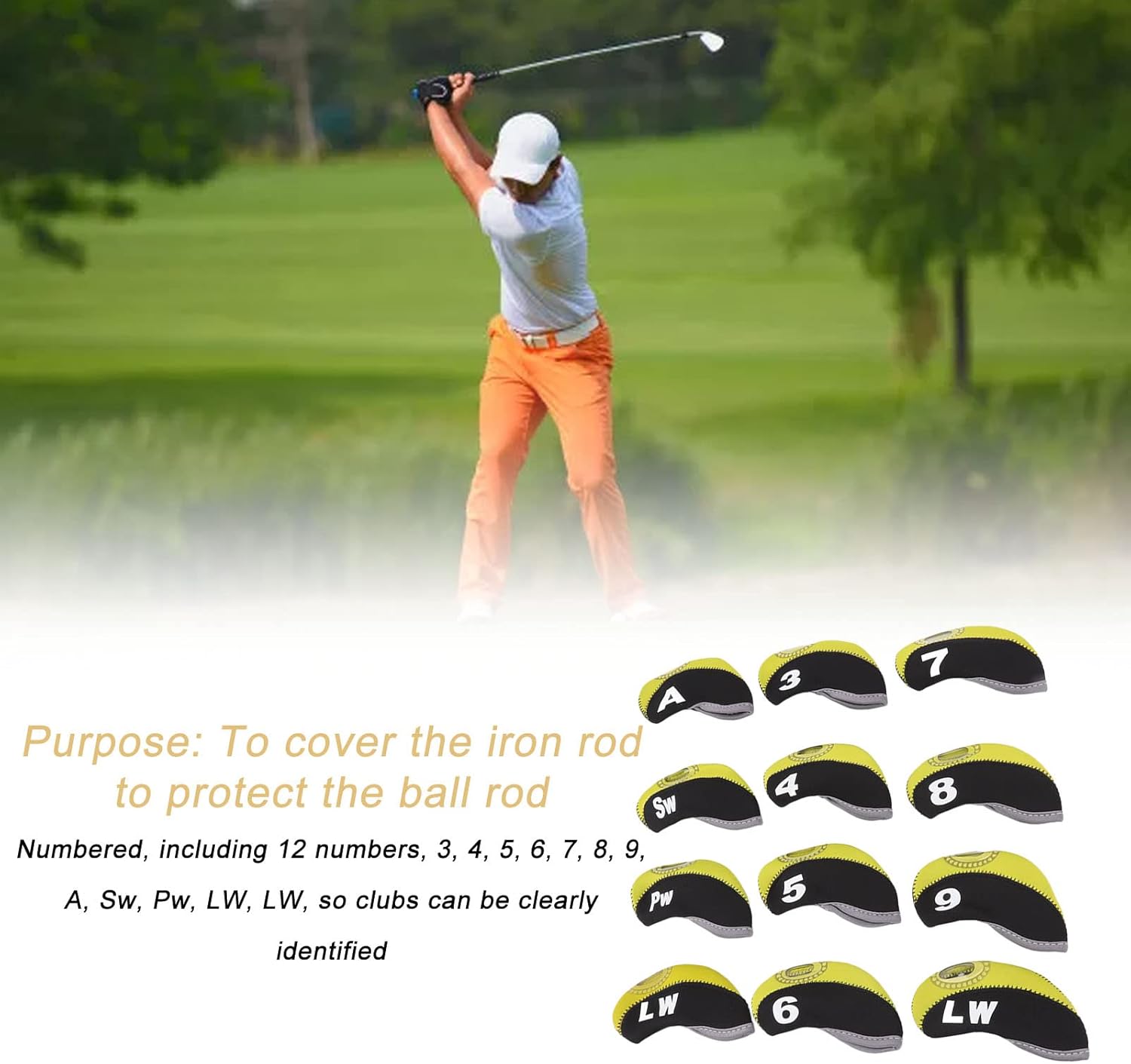 Fundas de cabeza de hierro de golf, 12 piezas de neopreno protector de palos de golf a prueba de arañazos de cuero para palos de golf para todas las
