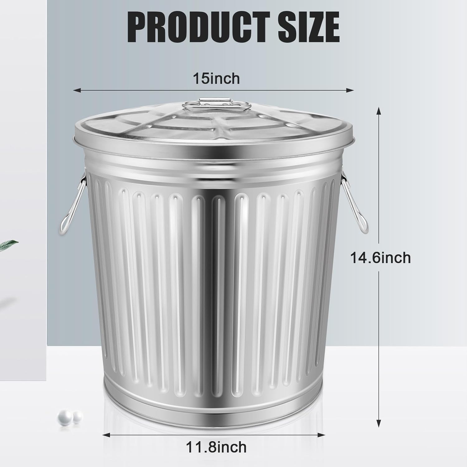 Ziliny Bote de basura galvanizado para interiores y exteriores, a prueba de mascotas, cubo de basura de metal con tapa, contenedor redondo para el