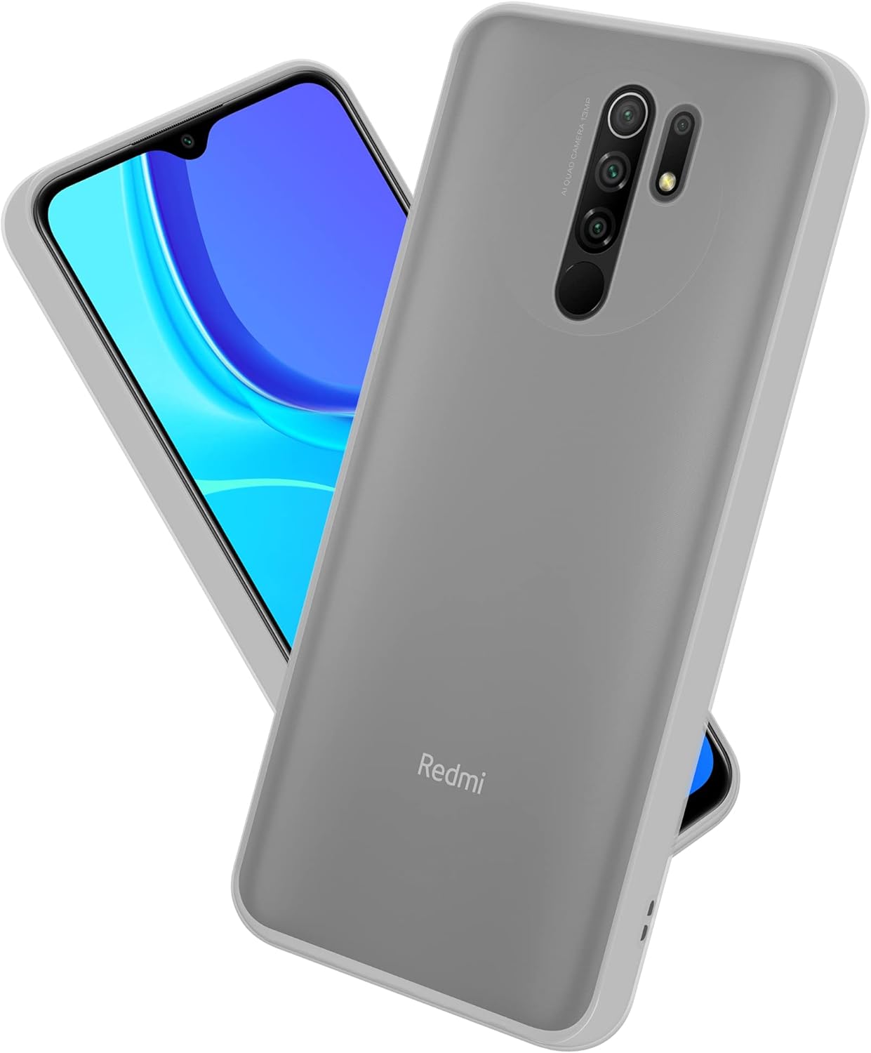Funda compatible con Xiaomi Redmi 9 en transparente esmerilado – Funda para teléfono móvil con silicona TPU interior y parte trasera de plástico