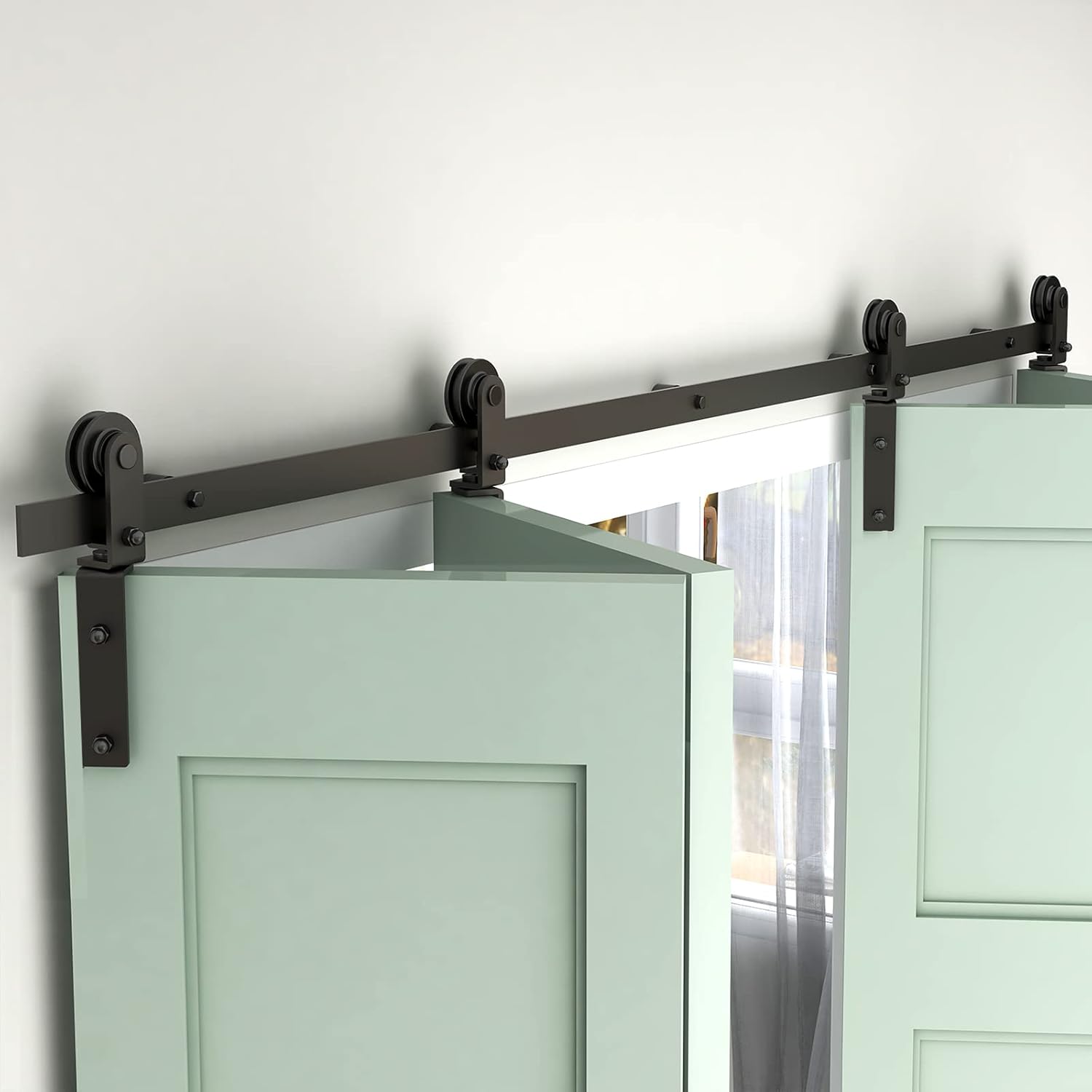 Kit de riel deslizante para puerta de granero biplegable de 6.6 pies79 pulgadas para 4 puertas de acero al carbono resistente (solo kit de hardware,