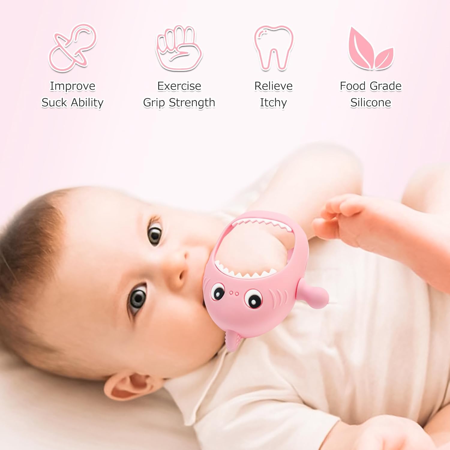 Kpblis Juguete mordedor de silicona para bebés de 0 a 6 meses, nunca se cae, juguetes de dentición para bebés de 6 a 12 meses, chupetes mordedores