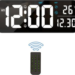 Reloj de pared digital, pantalla LED grande de 15.2 pulgadas con control remoto, 2 despertadores, DST, atenuación automática, 1224 horas, Reloj de pared digital, pantalla LED grande de 15.2 pulgadas con control remoto, 2 despertadores, DST, atenuación automática, 1224 horas,