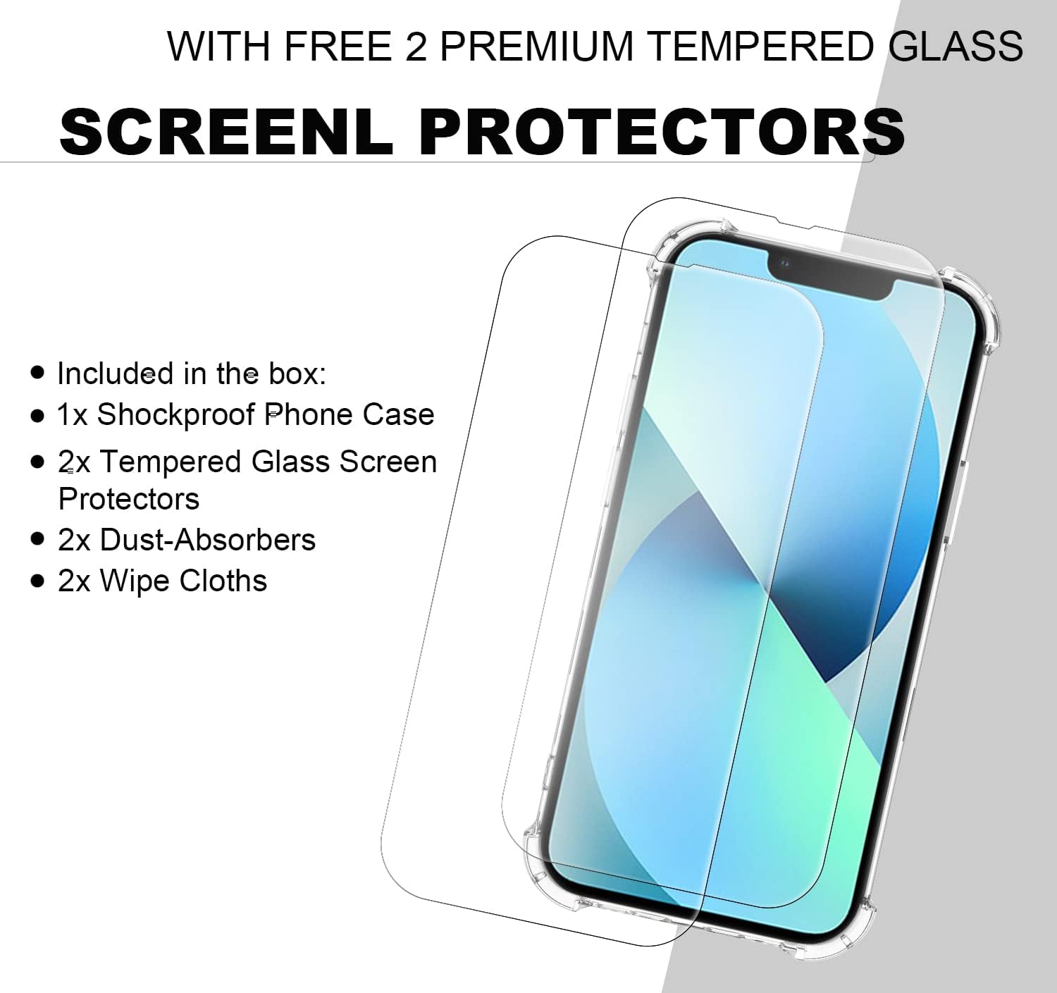 FOQENCCI Funda de teléfono para iPhone 13 Pro Max con 2 protectores de pantalla, transparente, antiamarilleo, resistente a los arañazos,