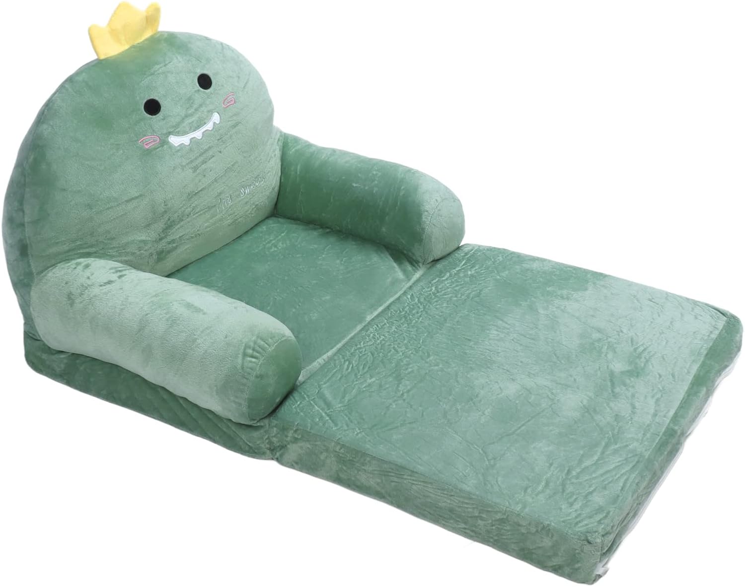 Sofá para niños, cómodo al tacto, sofá plegable de dinosaurio para niños, extra suave de 2 asientos, 2 en 1, silla abierta o cama plegable, tumbona
