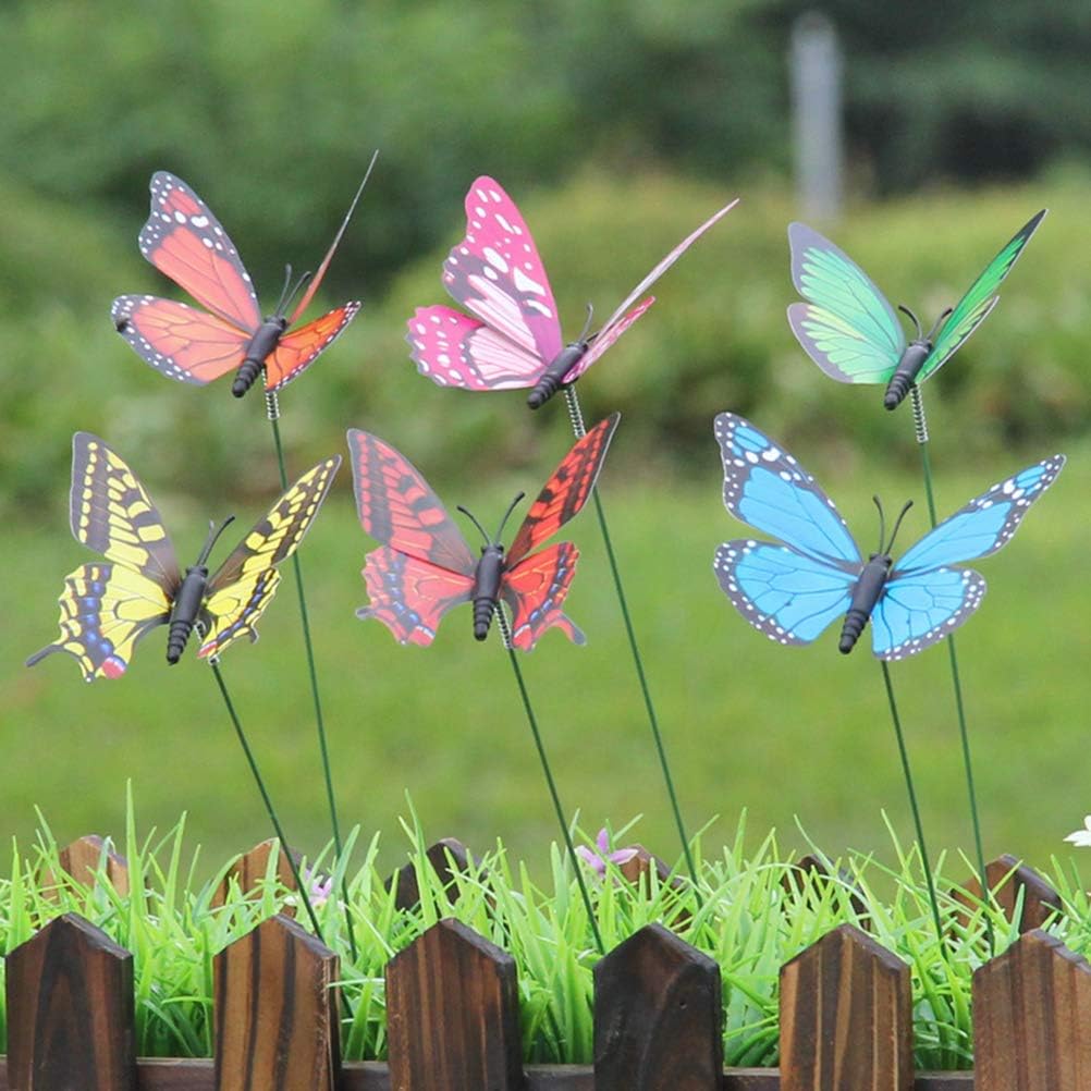 NUOBESTY Decoración de estacas de jardín de mariposas, mariposas falsas, decoración de patio, estacas de mariposas 3D para interiores y exteriores,