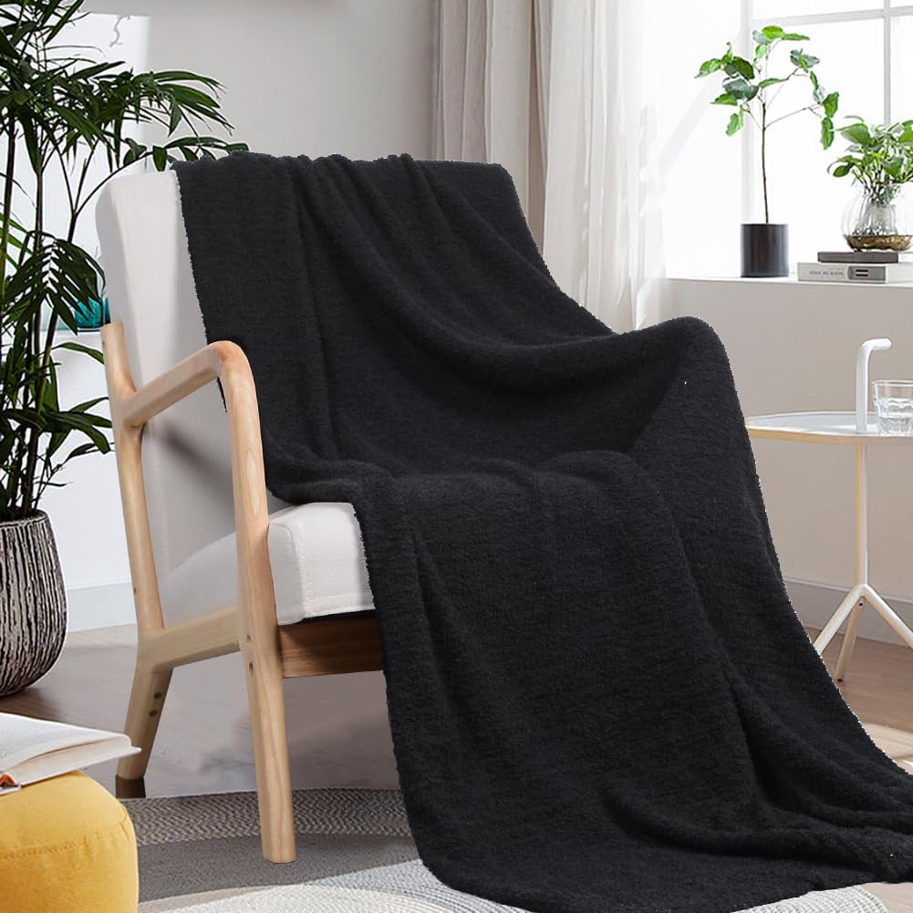 Manta de punto súper suave de 60 x 80 pulgadas, ligera, acogedora y cálida, manta gruesa y esponjosa para sofá, cama, oficina, color negro