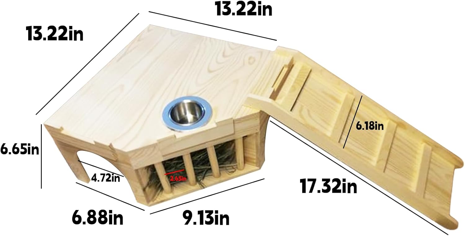 Hamiledyi Estante de heno de madera para conejillos de indias, estante de heno de madera natural, soporte de heno de gran capacidad, doble