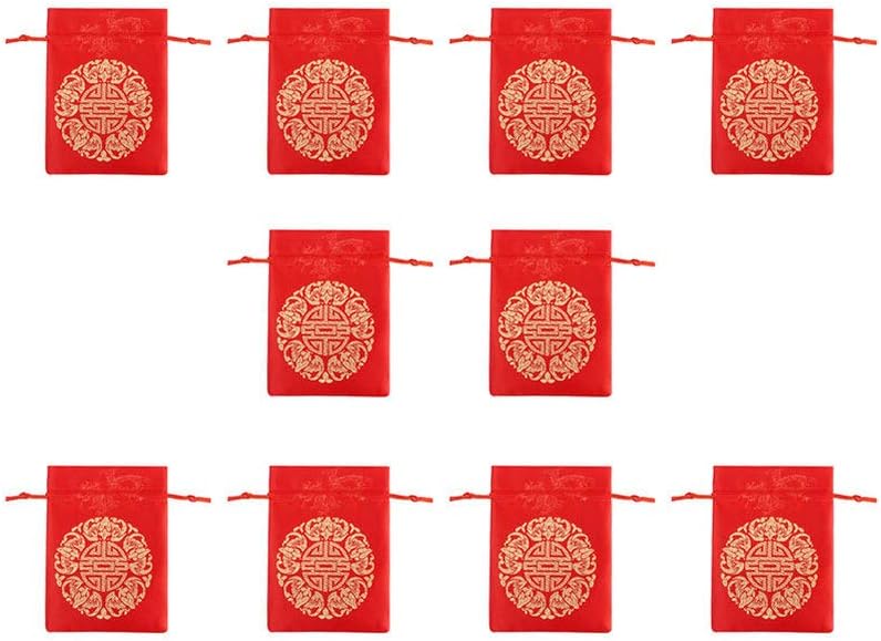 TENDYCOCO Good Fortune – Bolsa roja china de seda china, bolsas de regalo de la fortuna de la suerte, bolsa con cordón para joyas, bolsas para