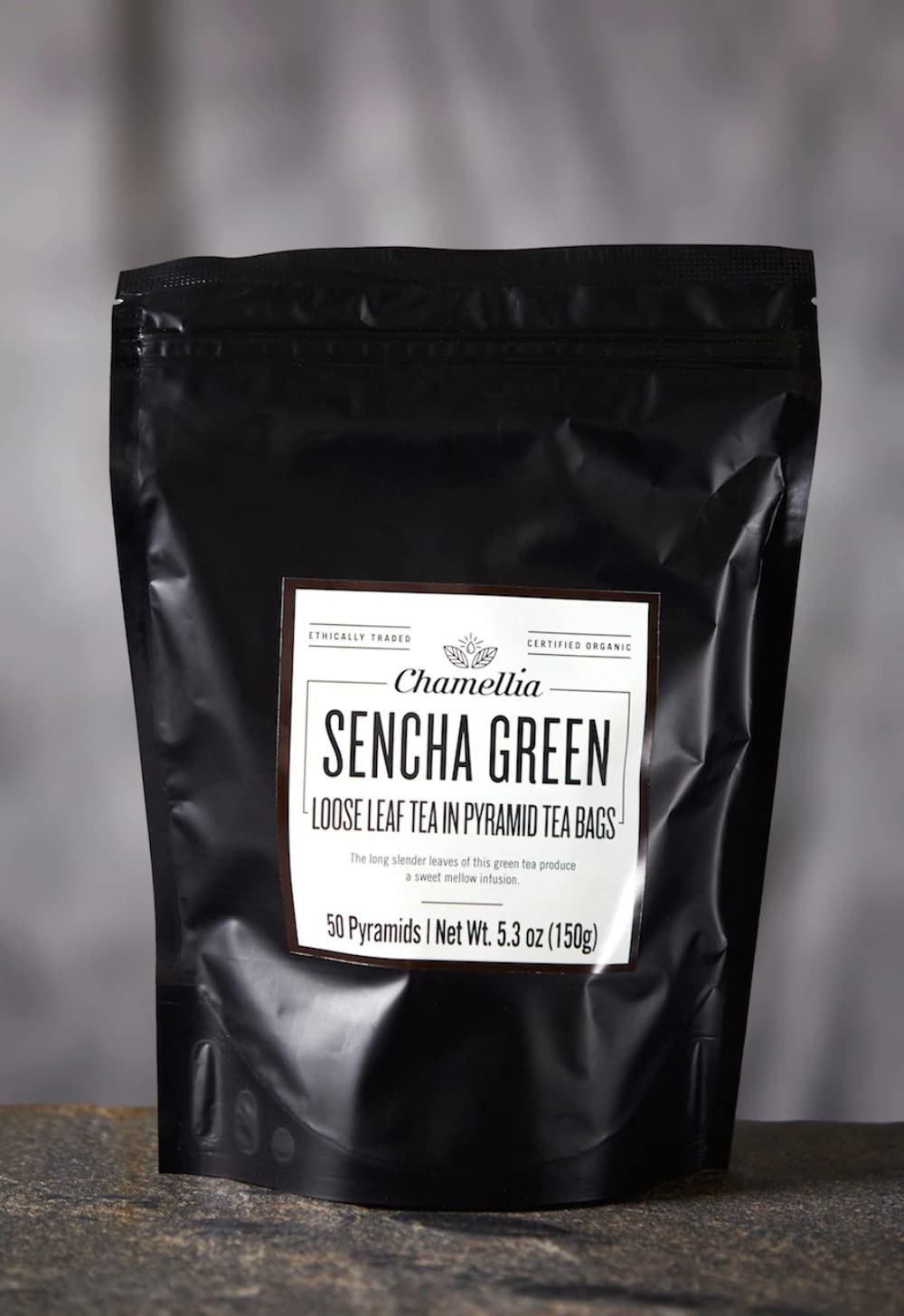 Chamellia Té verde Sencha orgánico  50 bolsas de té piramidales en una bolsa  5.3oz (150g) (Camellia Sinensis) unidad única