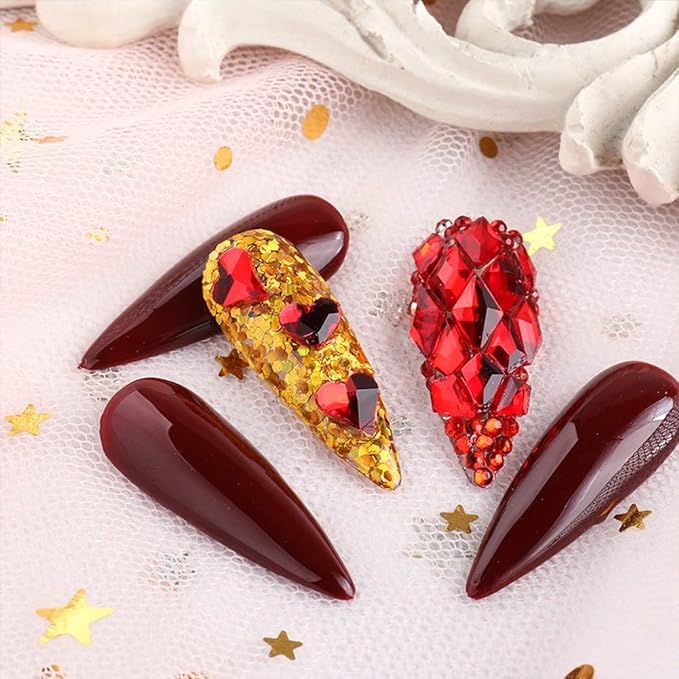 Juego de diamantes de imitación rojos para uñas, 60 piedras preciosas de diamantes de imitación rojos con parte trasera plana de cristal multiforma