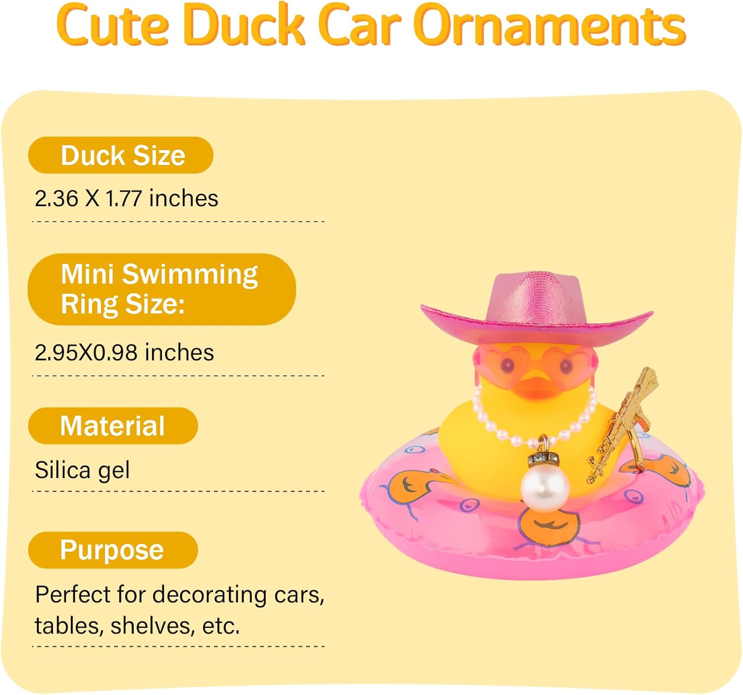 wonuu Decoración de fiesta de pato de goma para automóvil, sombrero de vaquero espacial con purpurina brillante, accesorios para tablero de