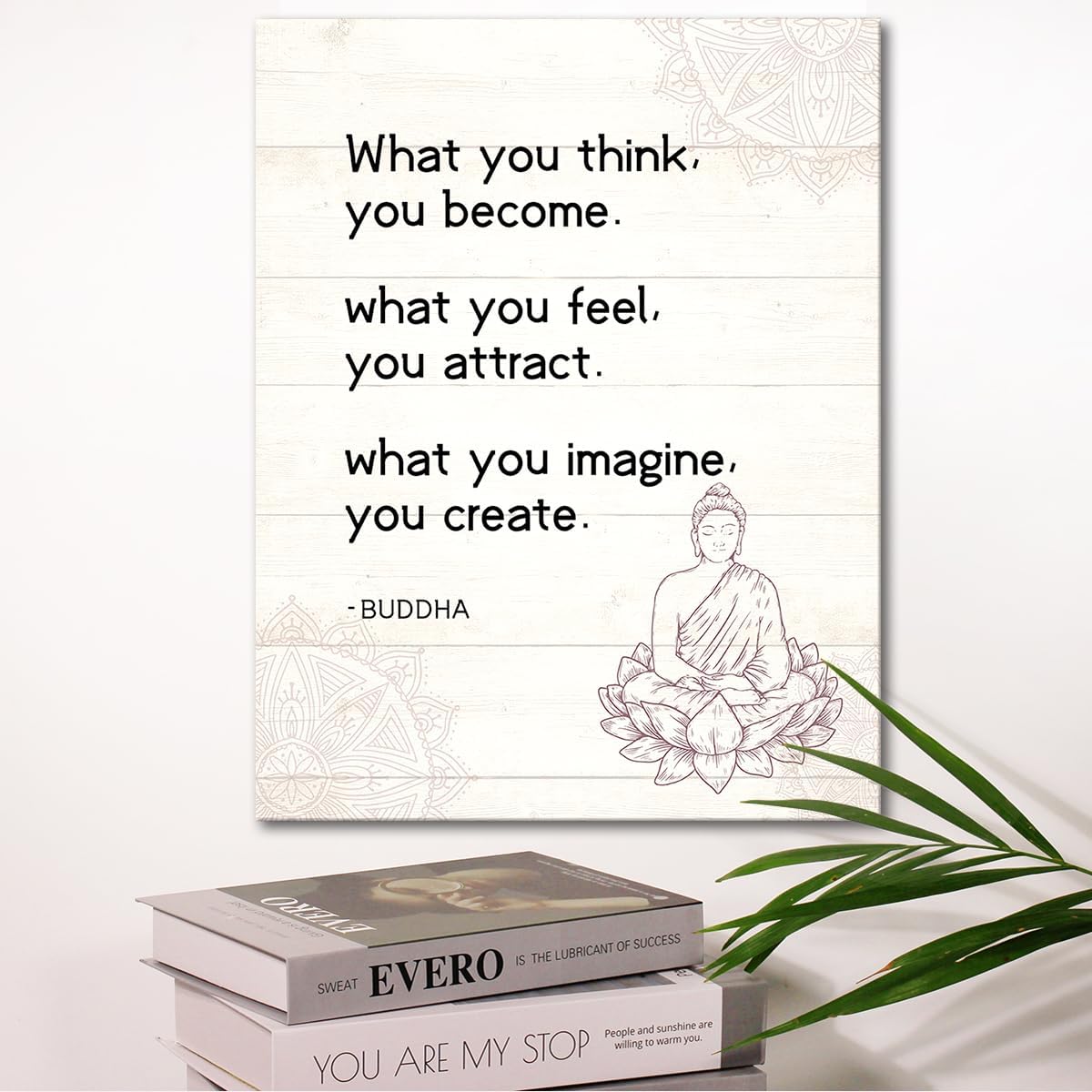 Lienzo decorativo de Buda, con texto en inglés What You Think You Become Buddhist Quote Buddhist, póster impreso para decoración budista para el