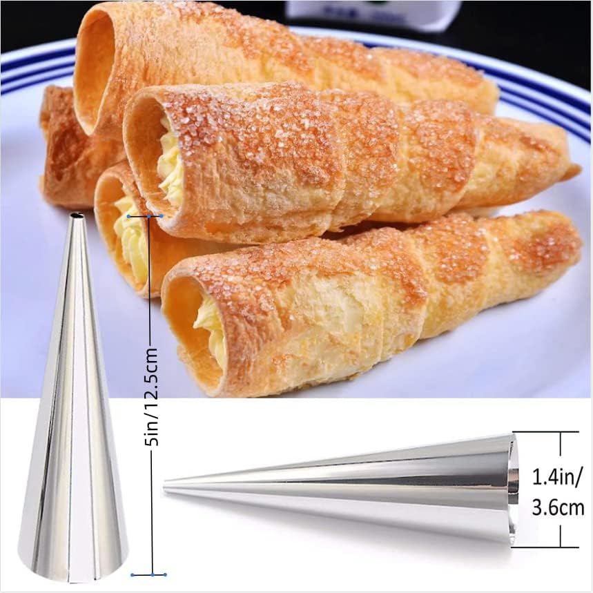 AMBESTAR Juego de 30 moldes de cuernos de crema, grandes de acero inoxidable Canolis Forms Cannoli Kit para hornear canolis, cáscara de croissant,