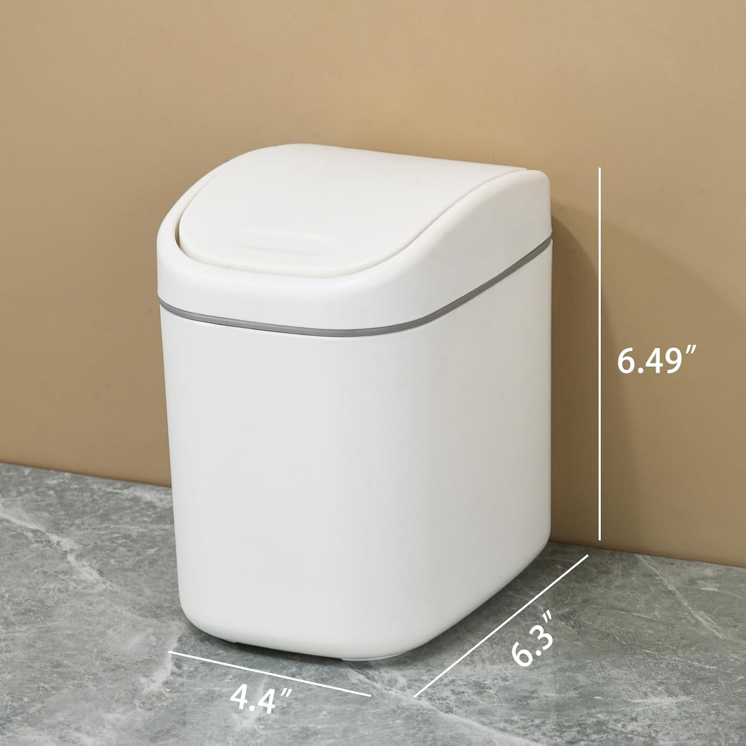 Basurero de plástico de 3 l0.8 galones, mini bote de basura de escritorio con tapa superior giratoria, pequeñas tapas extraíbles, moderno blanco