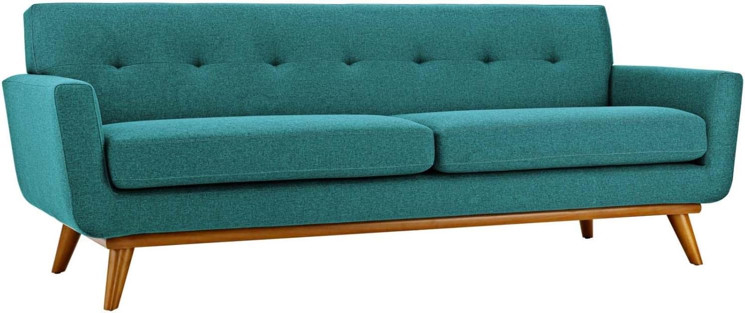 Modway Engage – Sillón de una pieza tapizado con tela y sofá de dos piezas de estilo de mediados de siglo, Tela, Verde azulado