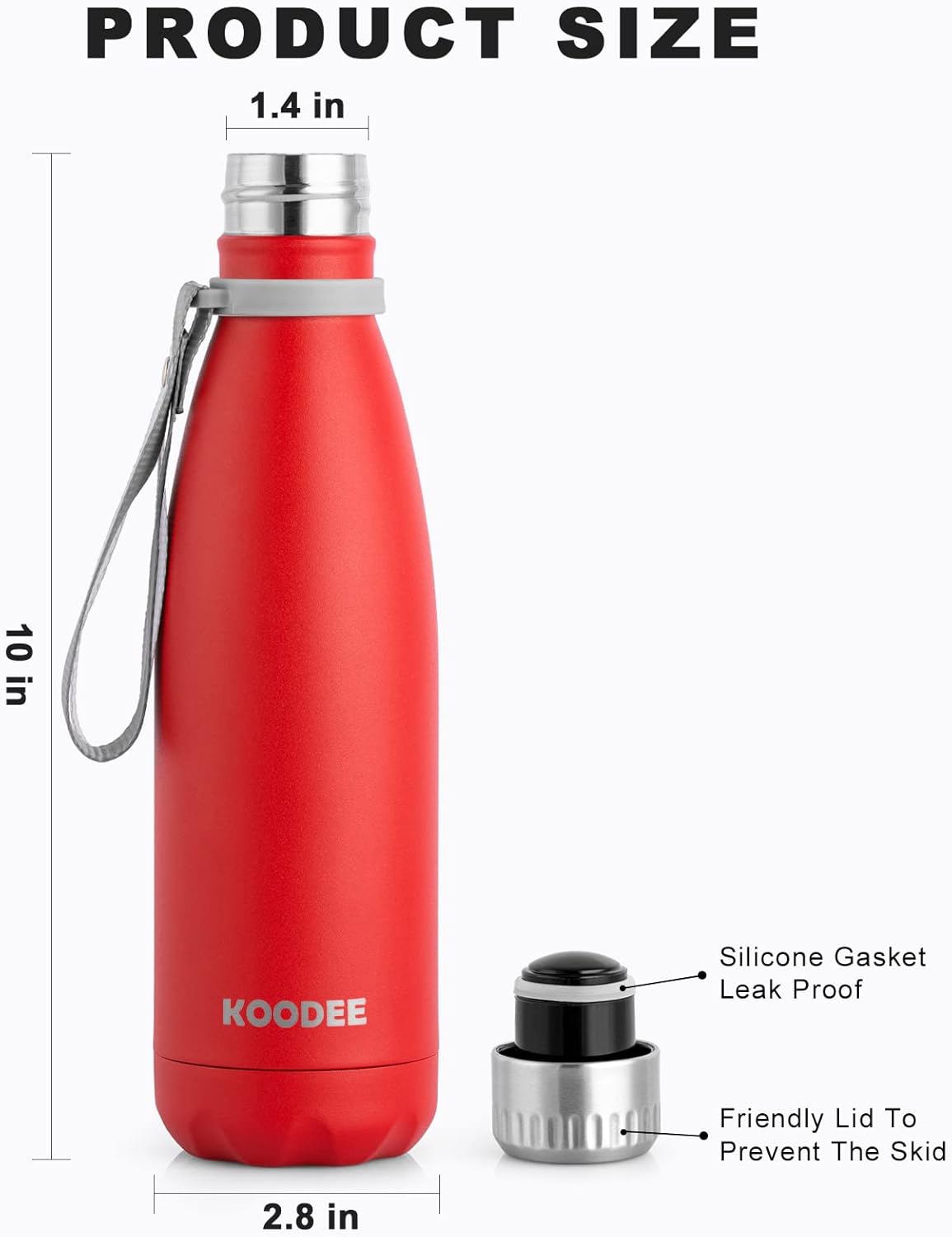 koodee Botella de agua aislada, paquete de 2 botellas de agua deportivas de acero inoxidable de doble pared a prueba de fugas en forma de cola que
