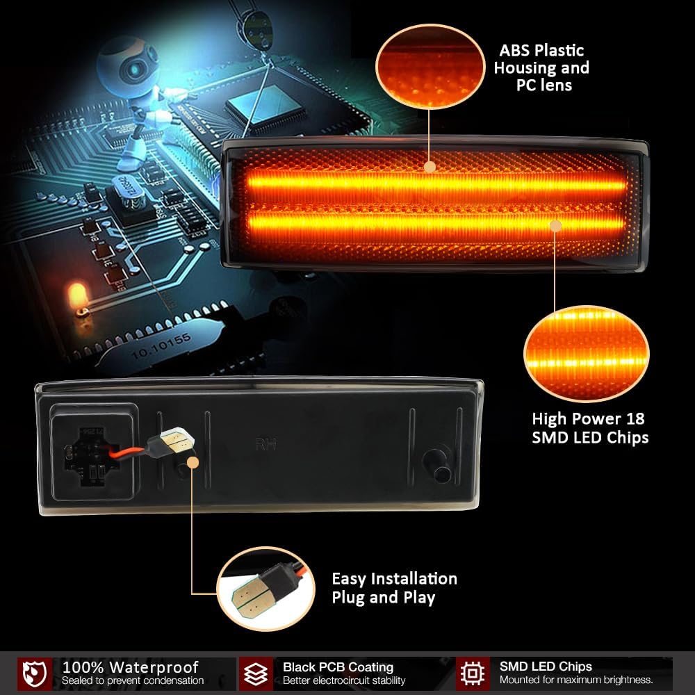 D-Lumina Juego de 2 luces LED de posición lateral, lente ahumada, color ámbar para el lado del conductor y del pasajero para Chevy Blazer S10 GMC