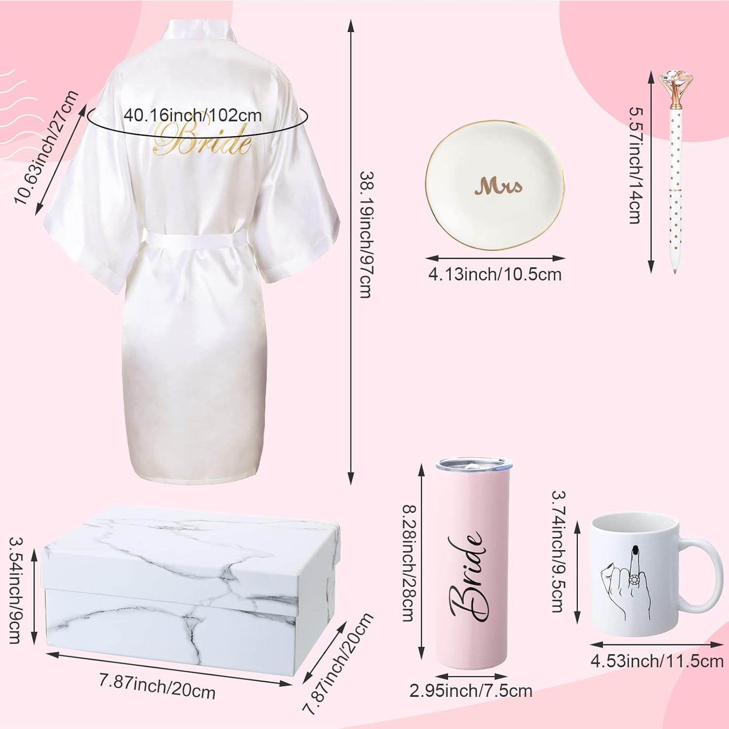 Janmercy Juego de 6 piezas de regalo para novia, caja de regalo de despedida de soltera, fiesta de compromiso, taza de acero inoxidable de 20 onzas,