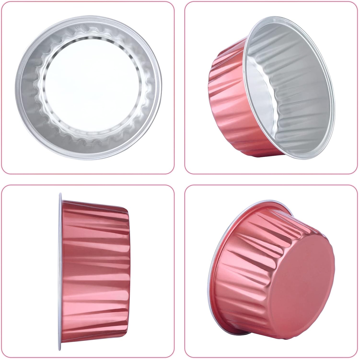 EUSOAR Vasos de aluminio con tapas, 30 moldes desechables de papel de aluminio para muffins de 5 onzas, moldes para hornear, recipientes desechables