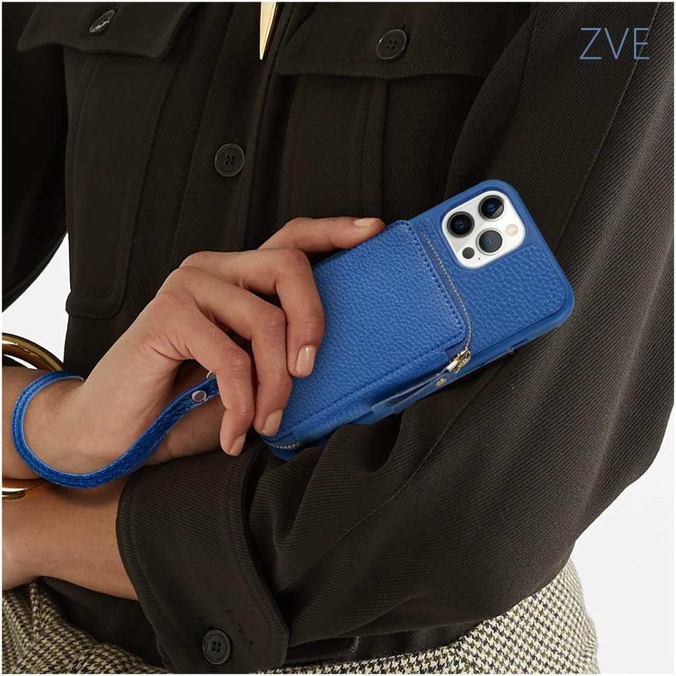 ZVE Funda tipo cartera para iPhone 12 y 12 Pro, con bloqueo RFID y correa para la muñeca para mujer, funda de piel con bloqueo RFID para iPhone 12