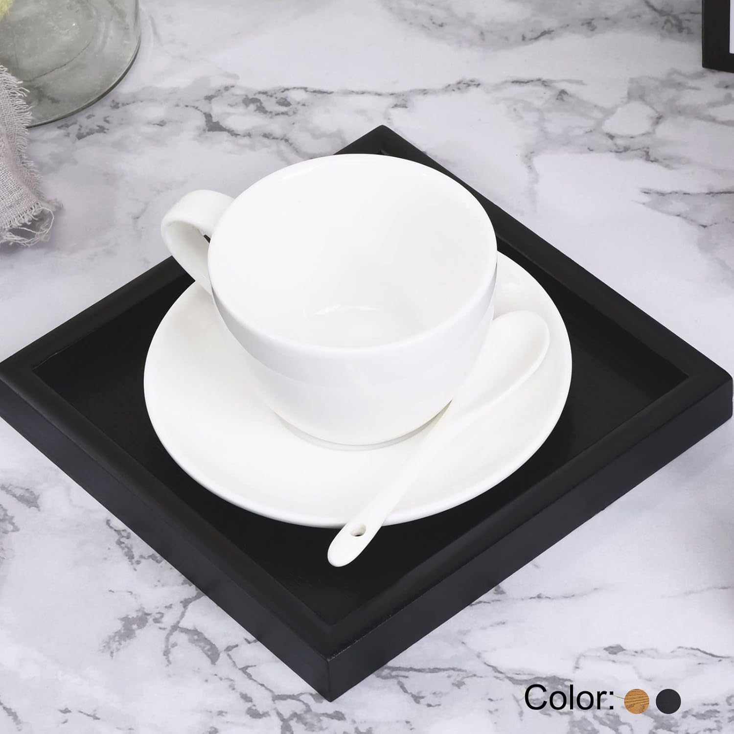 PATIKIL Bandeja de madera para servir de 7 pulgadas, bandeja decorativa cuadrada para decoración del hogar, cocina, mesa, portavelas, color negro