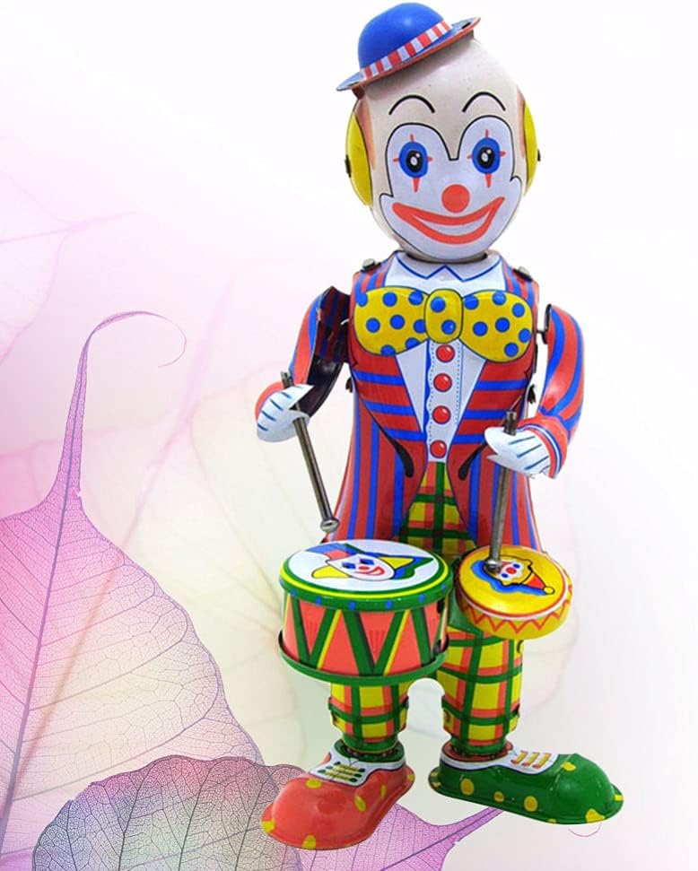 Toddmomy Figura de hojalata de juguete de payaso de cuerda de cuerda, juguete de batería de hojalata, figura de payaso de batería, juguete de mesa
