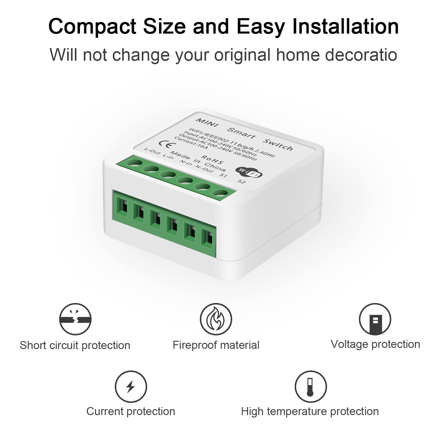 Interruptor de luz inteligente WiFi, compatible con AlexaGoogle Home, control remoto de aplicación, control de voz, modo DIY, función de