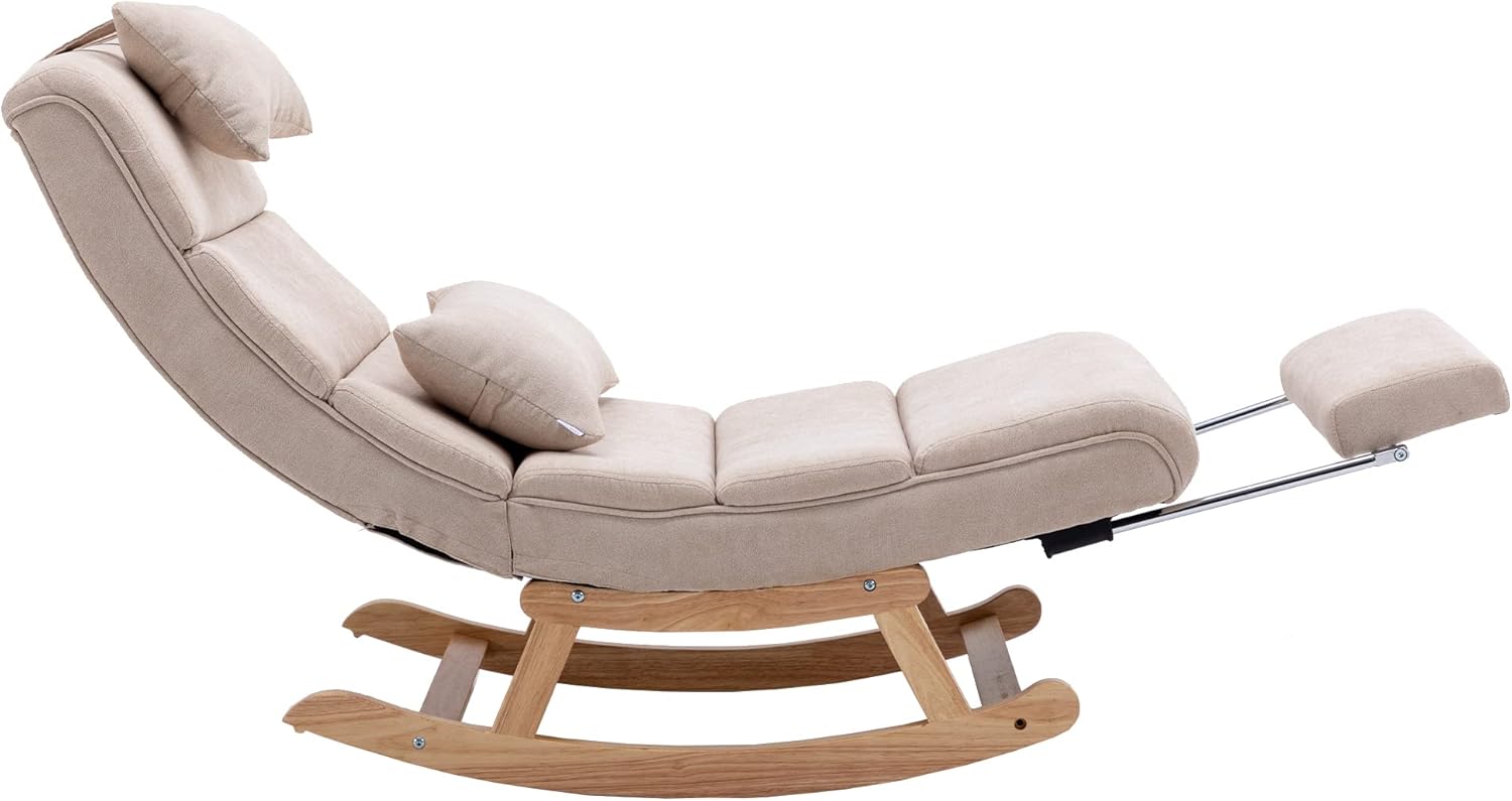 ZJIAH Mecedora chaise Lounge para interiores, moderna tapizada con acento reclinable con almohada y reposapiés, silla mecedora mecedora para sala de
