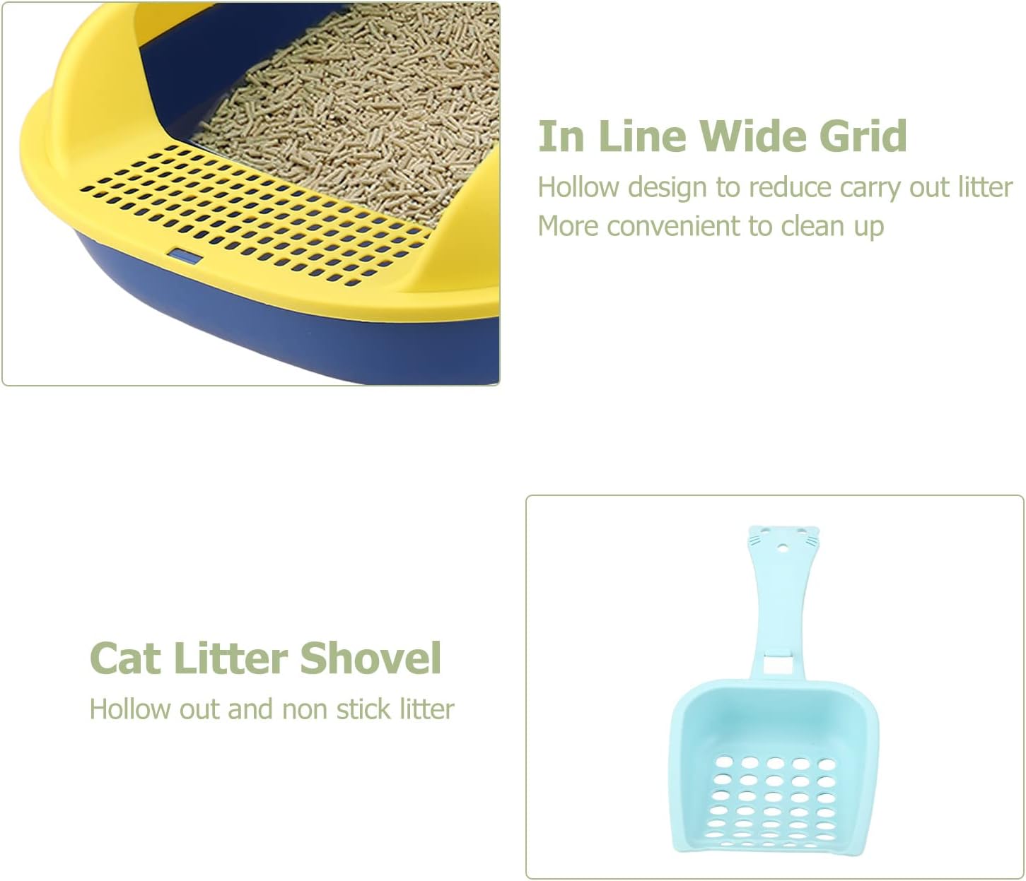 Caja de arena abierta para gatos, sartén a prueba de salpicaduras, bandeja de arena para gatitos, semicerrada, gran espacio, inodoro con pala para