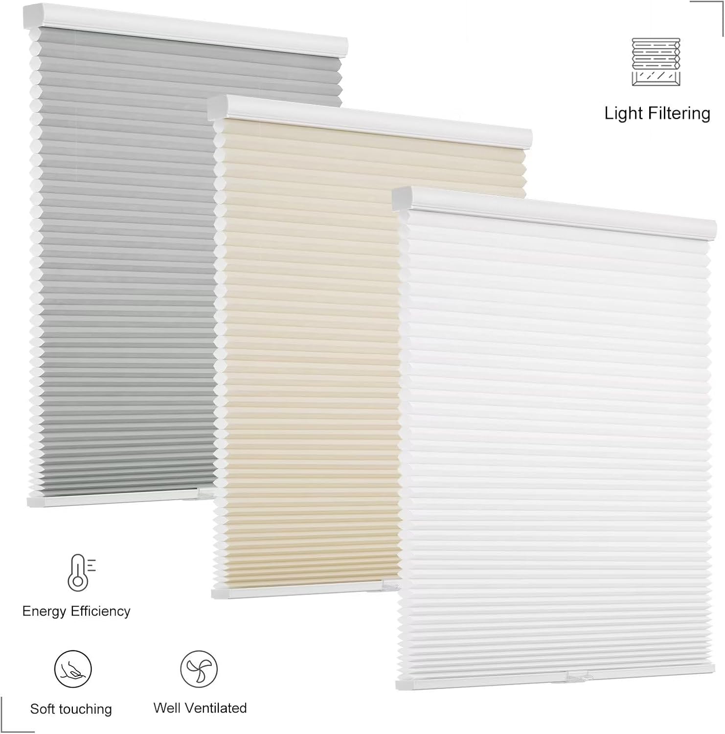 Changshade Persiana celular personalizada inalámbrica y filtrante de luz, pantalla plisada de poliéster con el diámetro de panales de 1.5 pulgadas,