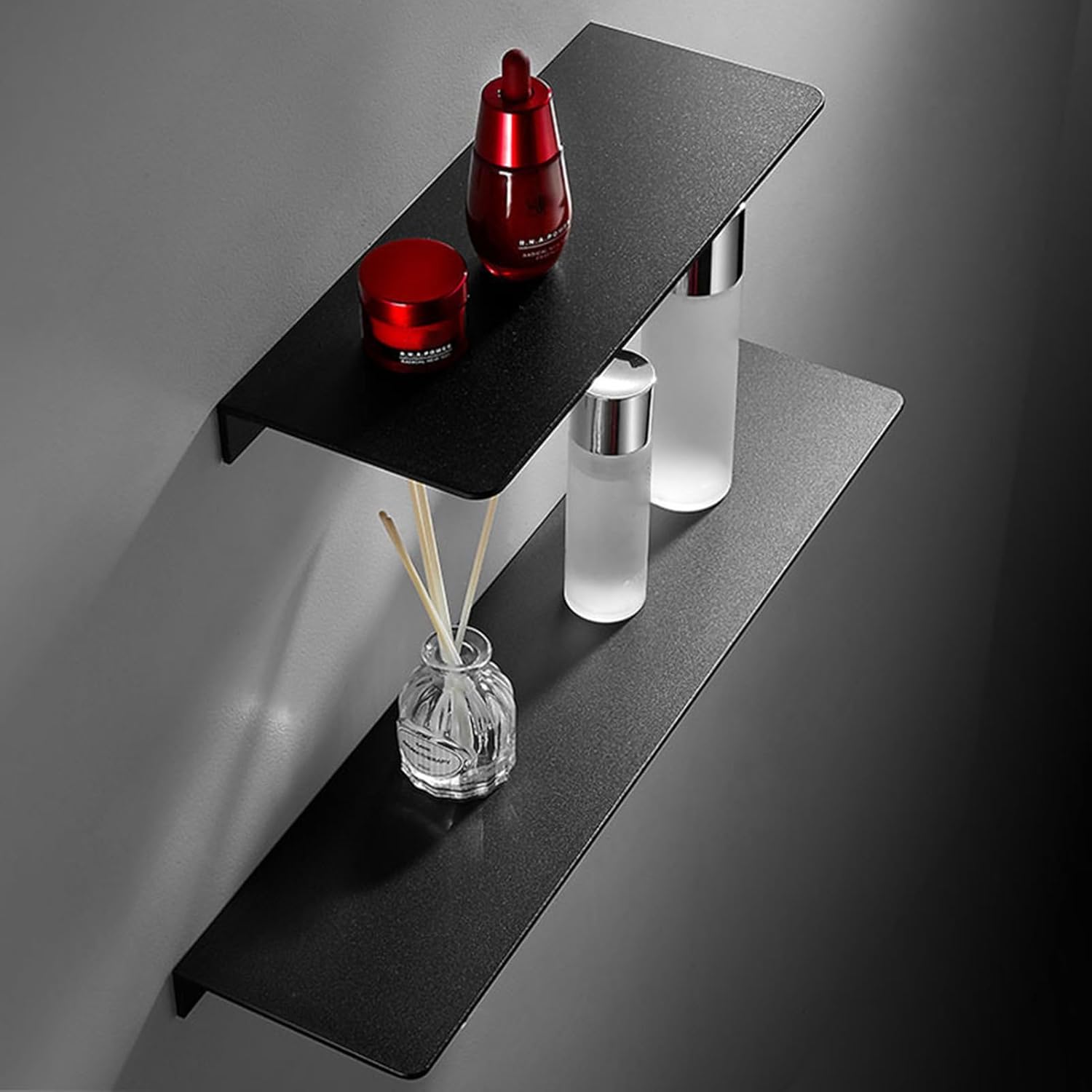Estante flotante, estante de pared de metal negro para sala de estar, baño, cocina, dormitorio, estantes de exhibición de 12 pulgadas para