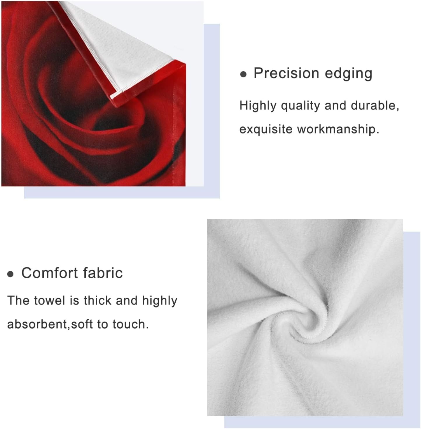 Qilmy Juego de 3 toallas de baño con diseño floral de rosas rojas vívidas para cara, absorbente a mano, patrón de flores para gimnasio, baño, hogar,