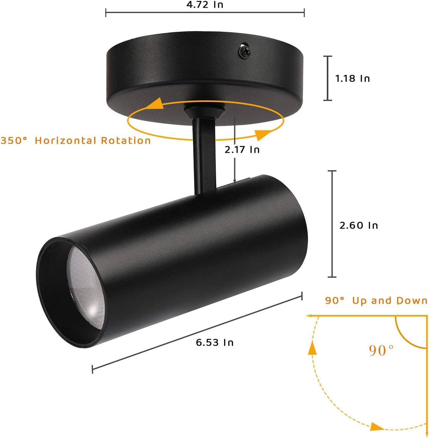 Foco de techo LED regulable, ángulo ajustable, 4.72 pulgadas, montaje empotrado, luz direccional de aluminio, monopunto para interiores, acento para
