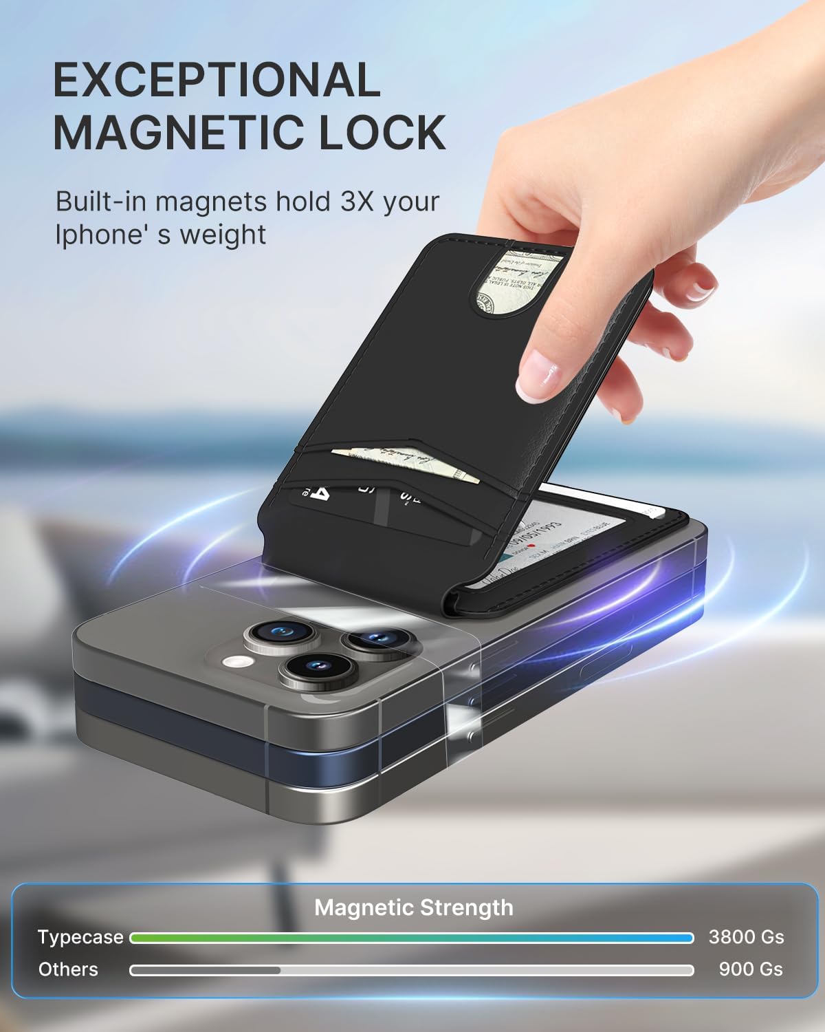 typecase Cartera magnética compatible con Magsafe cartera magnética para teléfono y tarjetero para Apple iPhone 15, 14, 13, 12 Pro Max, soporte