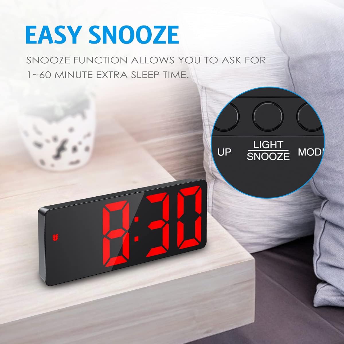 Reloj despertador digital, relojes digitales LED para dormitorios, reloj de escritorio electrónico con pantalla de temperatura, brillo ajustable,