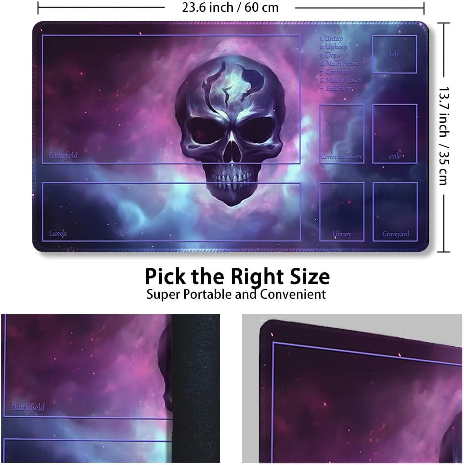 Tapete de juego MTG cosido de alta calidad con zonas y respaldo de goma antideslizante, tapete de juego TCG de 24 x 14 pulgadas para MTG y otros